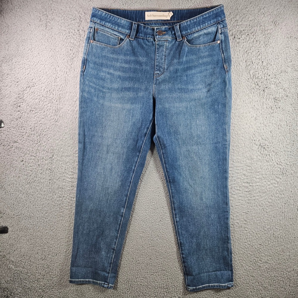 Soft Surroundings Women's Petite PL Blue Wash Denim Jeans Straight Leg Cropped